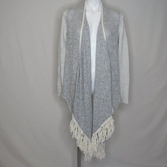 Lucky Lotus Brand Gray Fringed Knit Draping Cardigan Sweater Women's M Medium - Picture 5 of 7